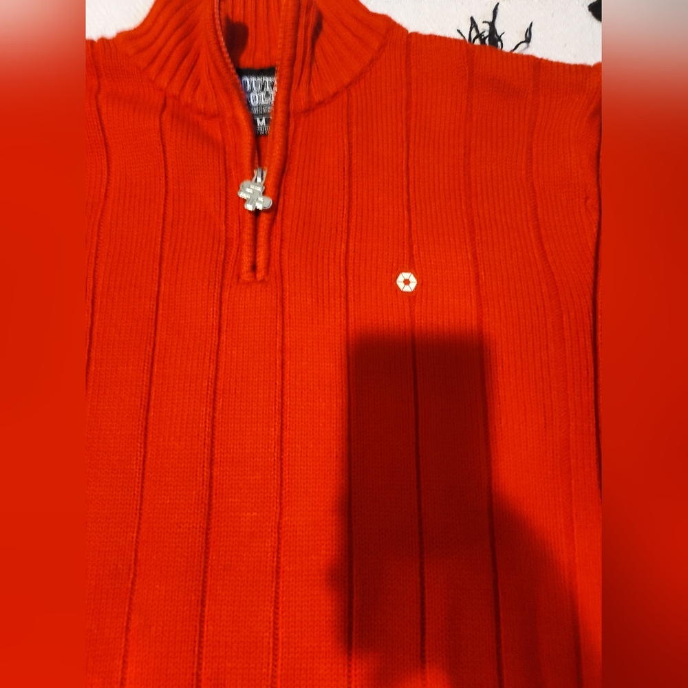 Red Ribbed Sweater with Zipper